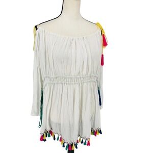 Nanette Lepore Boho Cover Up Dress White Embroidered Tassel XS 🔥SALE🔥